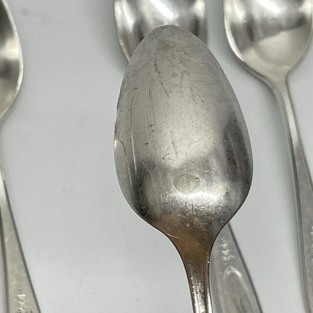 Vtg 1917 Oneida Community Plate Adam Pattern 6 Teaspoons & Butter Knife Monogram